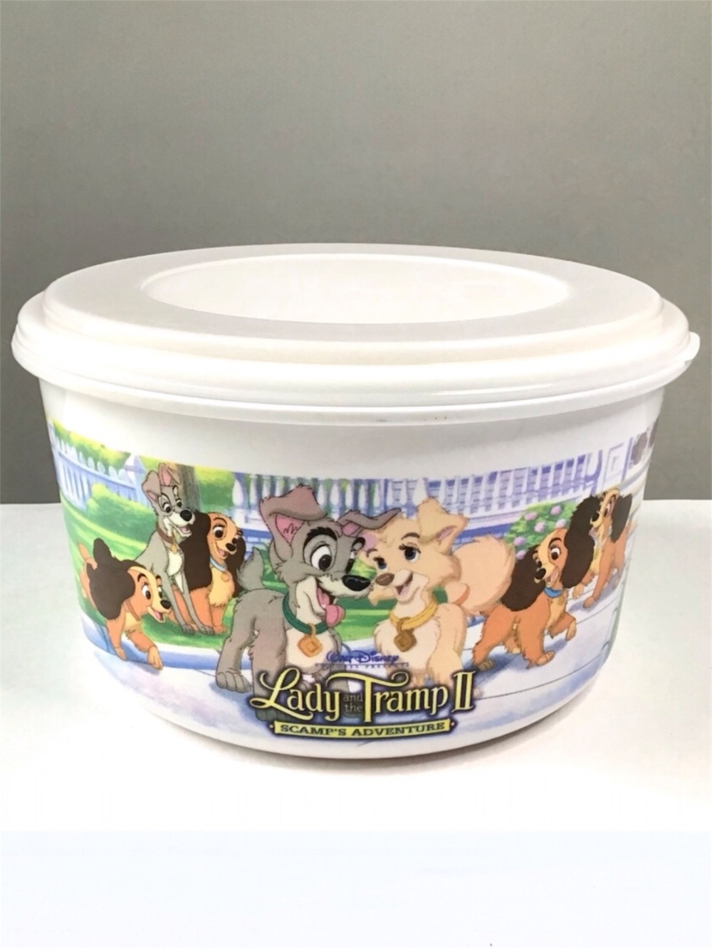 Vintage 2000 Disney Lady & The Tramp II Popcorn Container Snack Bowl Lid Kellogg